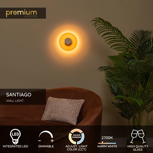 Lucide SANTIAGO - Wall light - Ø 23 cm - LED Dim. - CCT - 1x10W 2700K/4000K - Amber | Premium - USP